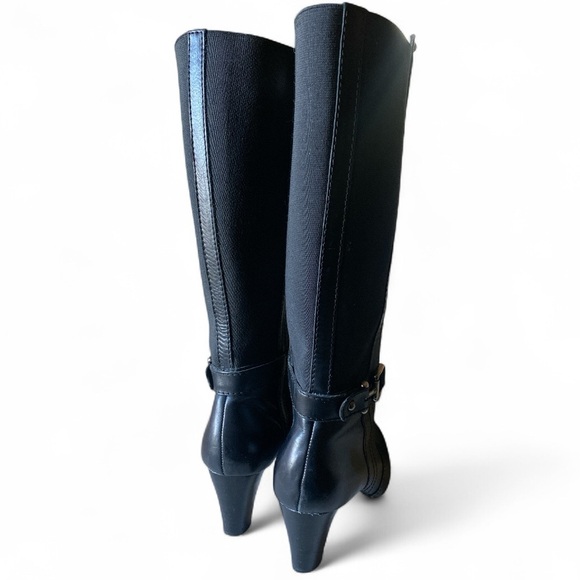 Anne Klein Black Leather Heeled Boots Knee High AKGAELYN 3” Heel Zipper Closure - Picture 3 of 9